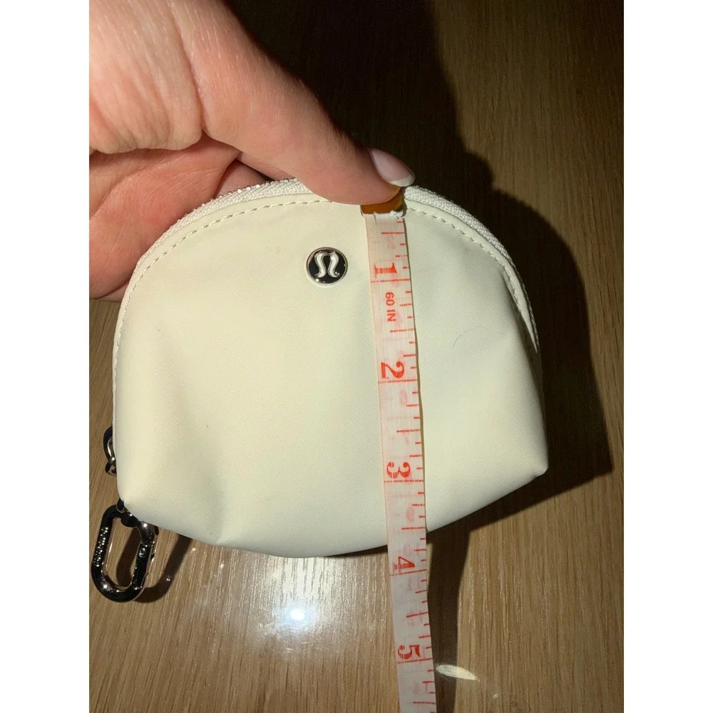 Lululemon Dual Pouch Wristlet Coin Purse Cream Nylon Carabiner Clip Small Bag